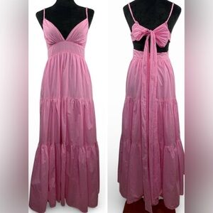 Shop Neighbor Pink 100% Cotton Tiered Maxi Dress Open Back Lined Size Medium